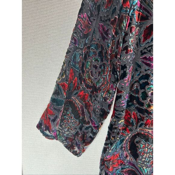 Chico’s Velvet Burnout Floral V-Neck Blouse Sheer Boho Fall Top Size 2 Large - Picture 6 of 11